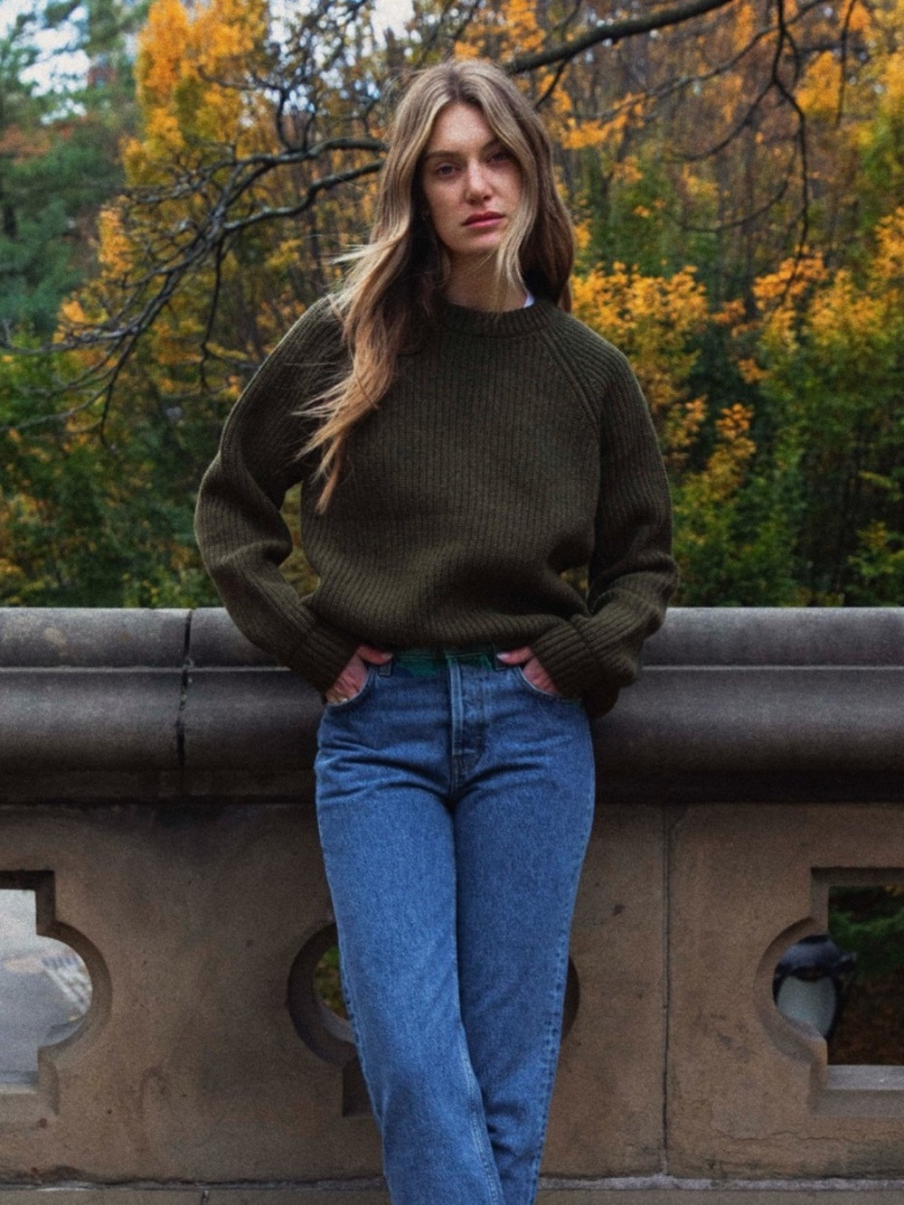 Yellow the Label Crewneck Knit Sweater in Dark Olive